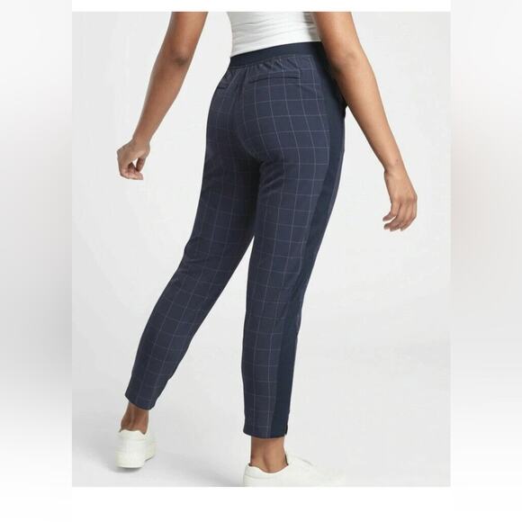Athleta Brooklyn Textured Ankle Pants Size 4 Navy blue plaid - Picture 2 of 12